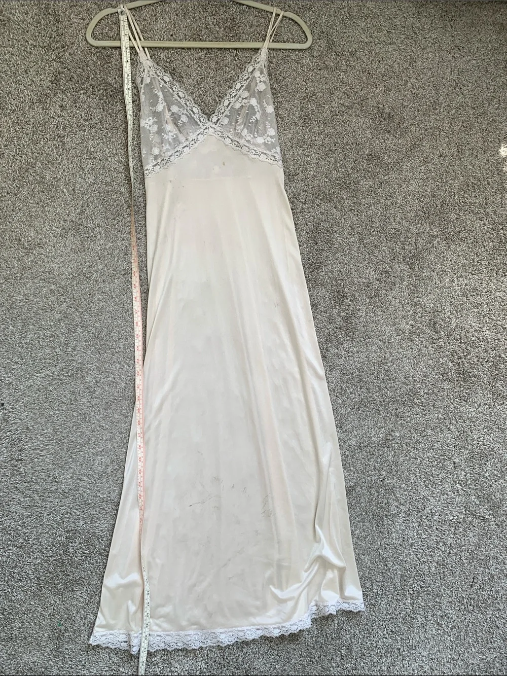 Vintage Sheer Lace-Top Slip Maxi Nightgown in Cream
